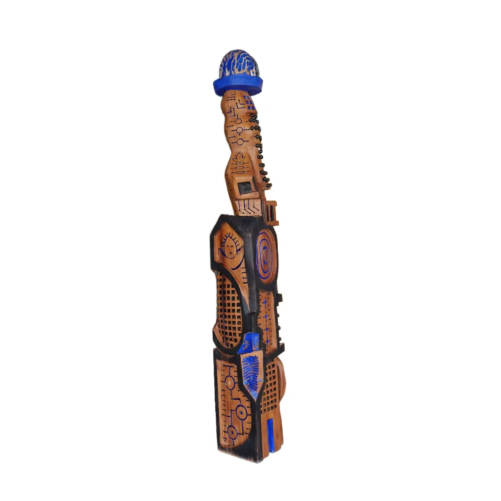 SEBO-007d, Ombre Féminine - Le Couvant, Sébastien Boko, 2026, Acrylic and Pigments on Carved Iroko Wood, 193x35x35cm.webp