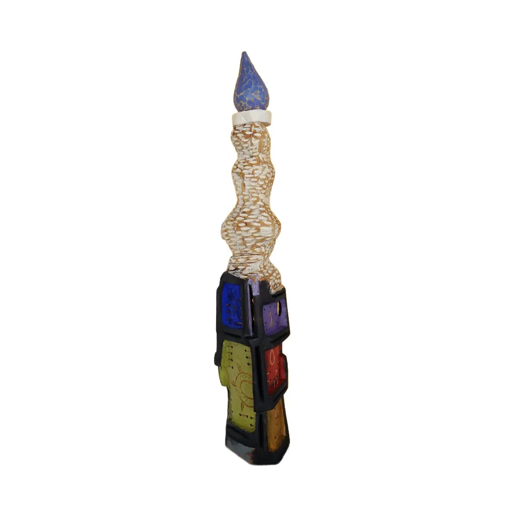 SEBO-009c, Ombre Féminine - Esprit Eau, Sébastien Boko, 2026, Acrylic on carved wood, 130x25x25cm.webp