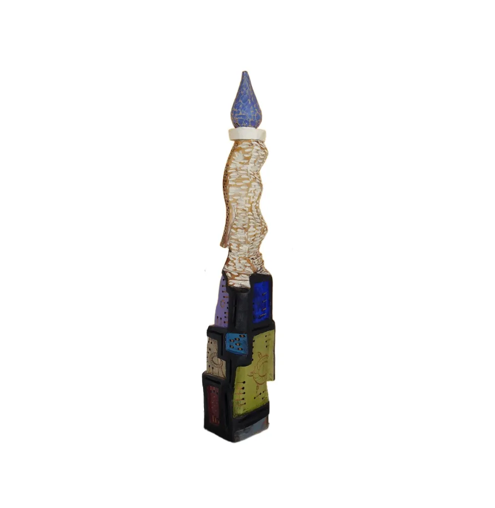 SEBO-009d, Ombre Féminine - Esprit Eau, Sébastien Boko, 2026, Acrylic on carved wood, 130x25x25cm.webp