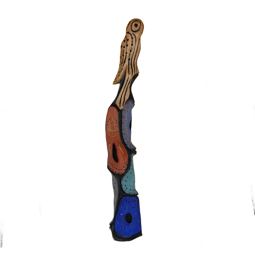 SEBO-011b, Ombre Féminine - Savoir Traditionnel, Sébastien Boko, 2026, Acrylic and Pigments on Carved Iroko Wood, 145x25x25cm.webp