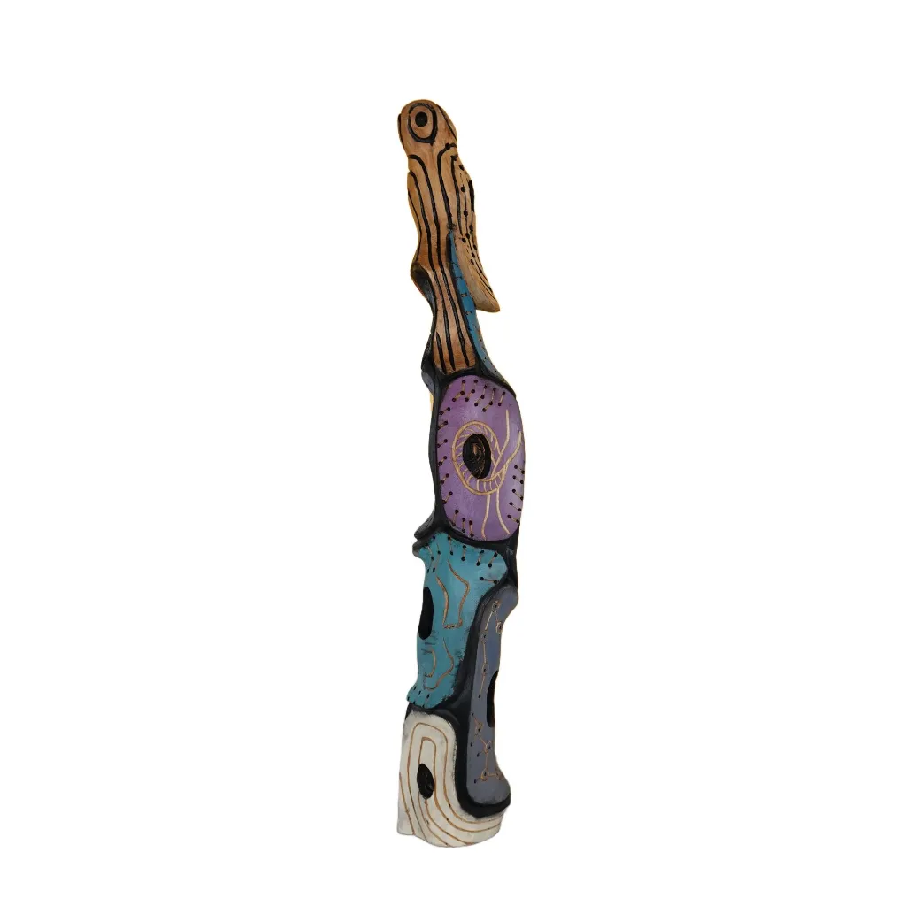 SEBO-011d, Ombre Féminine - Savoir Traditionnel, Sébastien Boko, 2026, Acrylic and Pigments on Carved Iroko Wood, 145x25x25cm.webp