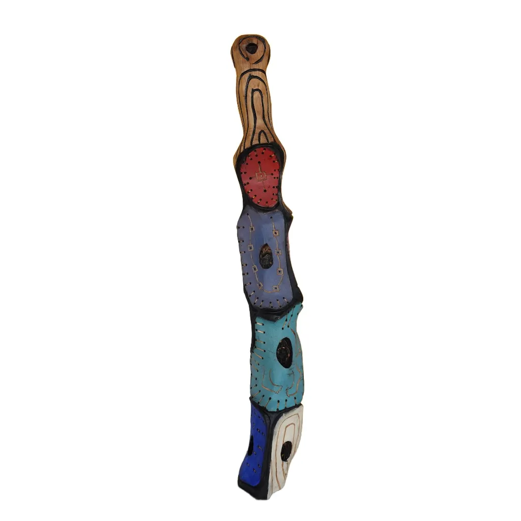 SEBO-011c, Ombre Féminine - Savoir Traditionnel, Sébastien Boko, 2026, Acrylic and Pigments on Carved Iroko Wood, 145x25x25cm.webp
