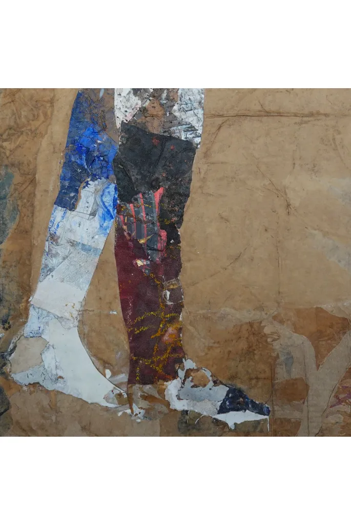 THTO-002b, Gestation, Thierry Tomety, 2026, Collage, paper cloths and fiber on canvas, 180x120cm.webp