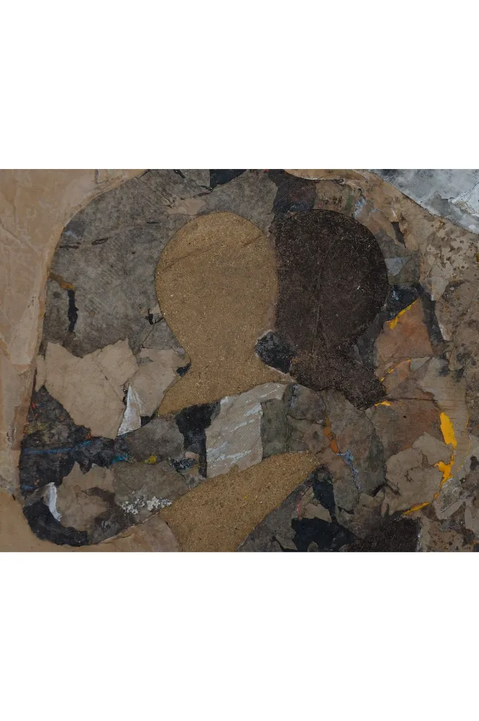 THTO-003c, Ce que nous faisons (What we do), Thierry Tomety, 2026, Paper, Cloths, Nails and Fiber on Canvas, 180x120cm.webp