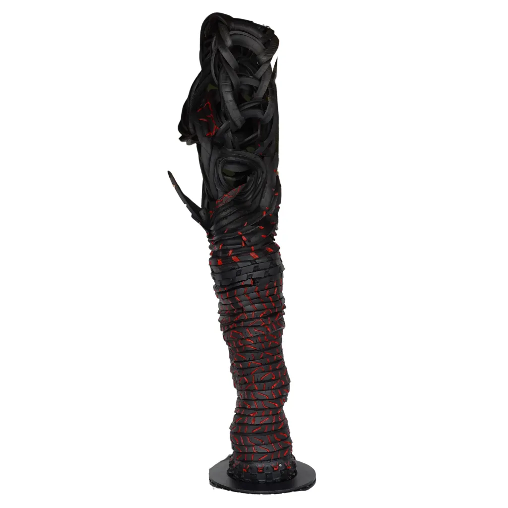 MAKP-035d, Weight of Life, Marcel Kpoho, 2026, Assembly of tire strips and mixed media, 140x43x32 cm.webp
