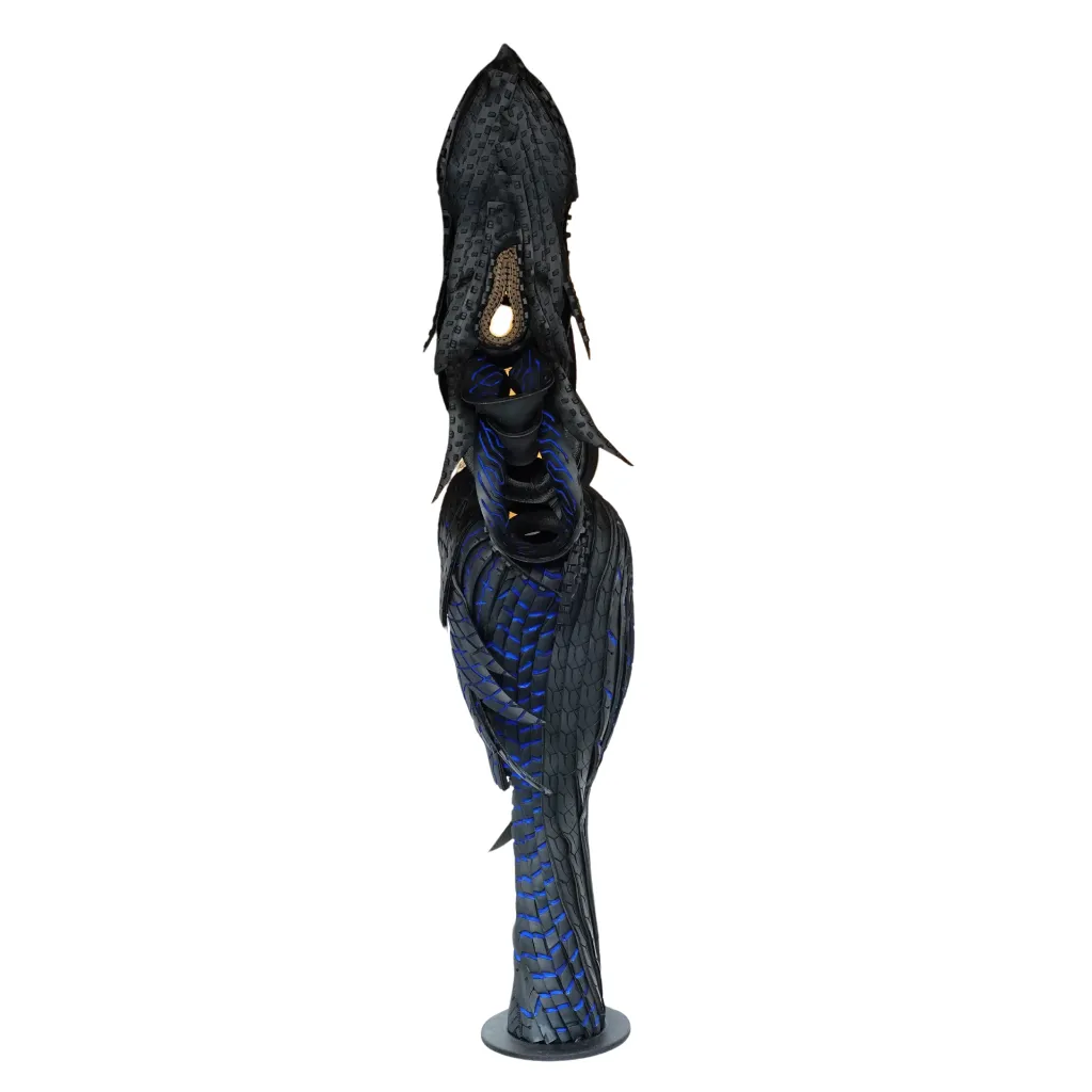 MAKP-033c, Agbara Woman, Marcel Kpoho, 2026, Assembly of tire strips and mixed media, 190x50x35 cm.webp
