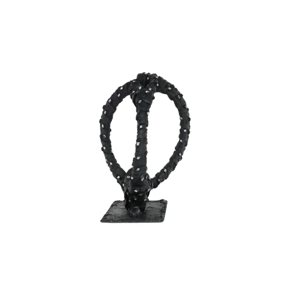 MAKP-030d, Sans Titre - Cycle Suspendu Series, Marcel Kpoho, 2026, Assembly of tire strips and mixed media, 31x28x21 cm.webp